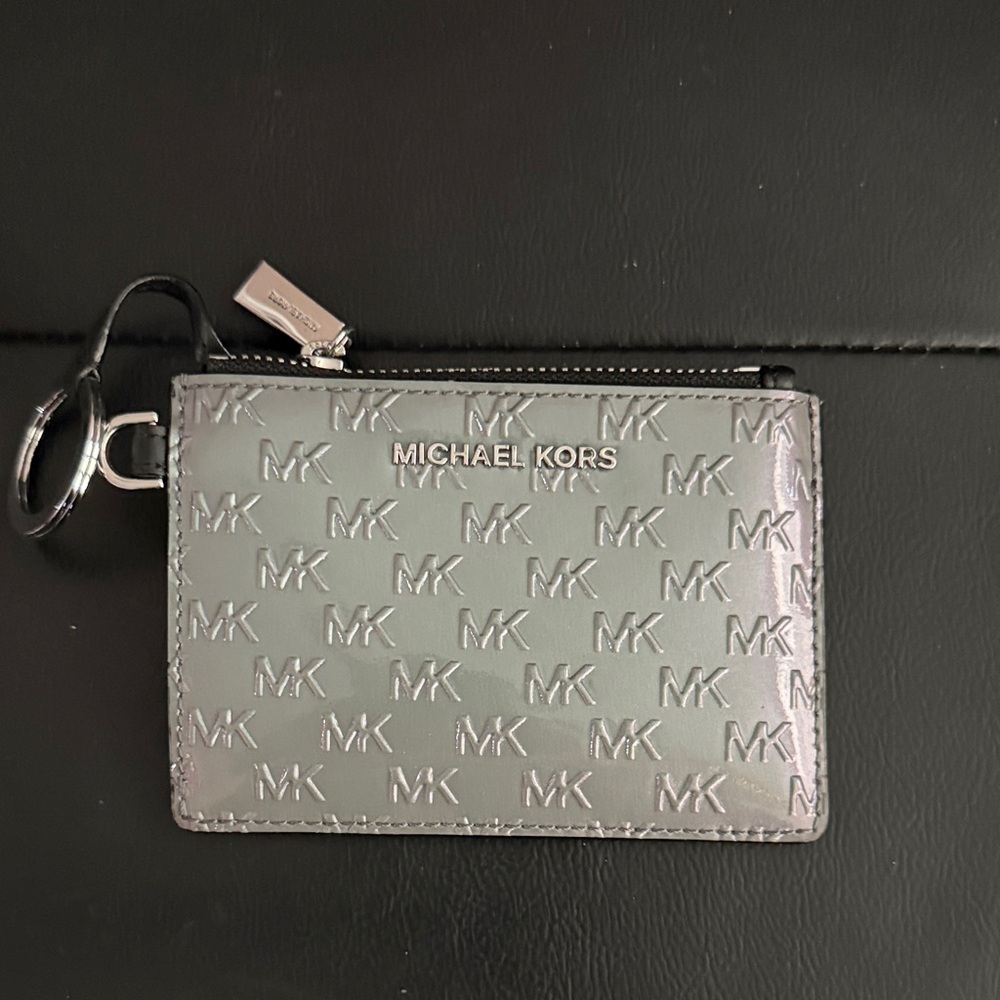 Michael Kors Metallic Gray Embossed MK Key Card Pouch